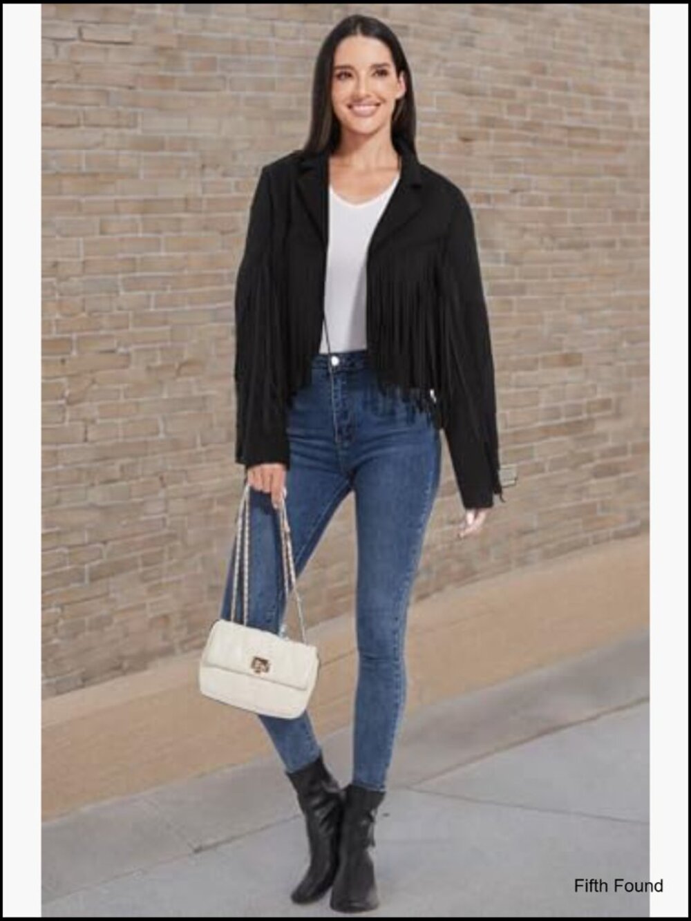 Fringe Leather Jacket Cowgirl Western Cropped Coat Suede Look - Picture 7 of 7